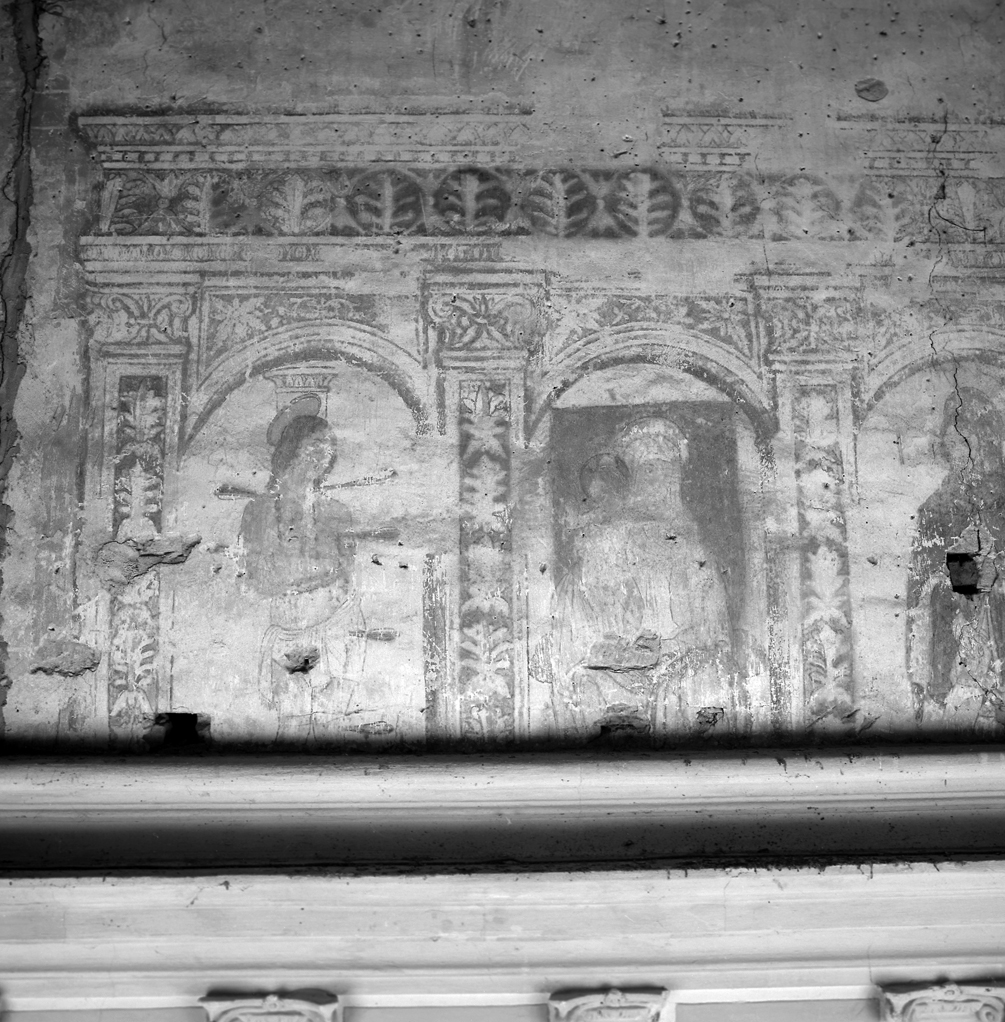 S. Sebastiano, Madonna con Bambino in Trono, altro Santo (dipinto) - ambito veneto (sec. XVI)
