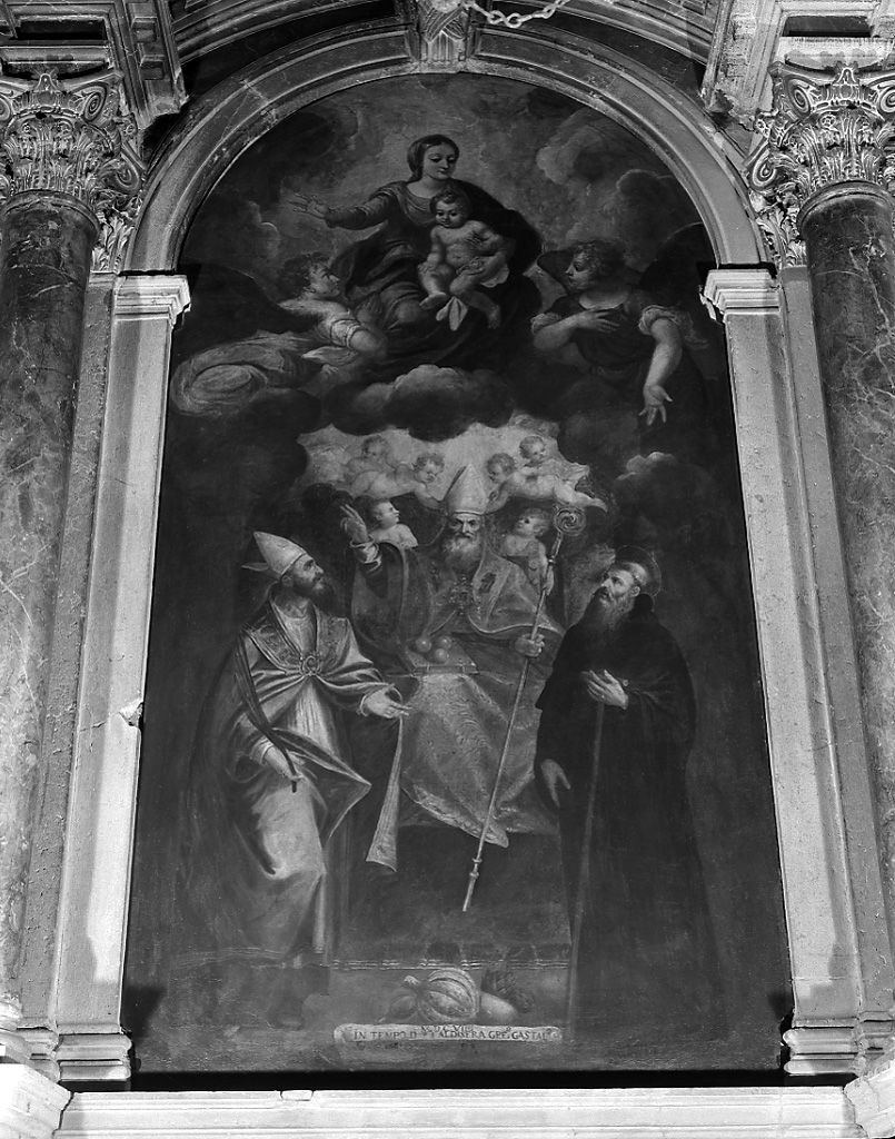 Madonna con Bambino, San Nicola e Santi (dipinto) di Pilotti Gerolamo (prima metà sec. XVII)