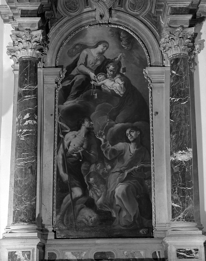 Madonna del Carmine con San Giovanni Battista, San Giovanni Evangelista e anime purganti (dipinto) di Pittoni Francesco (sec. XVIII)