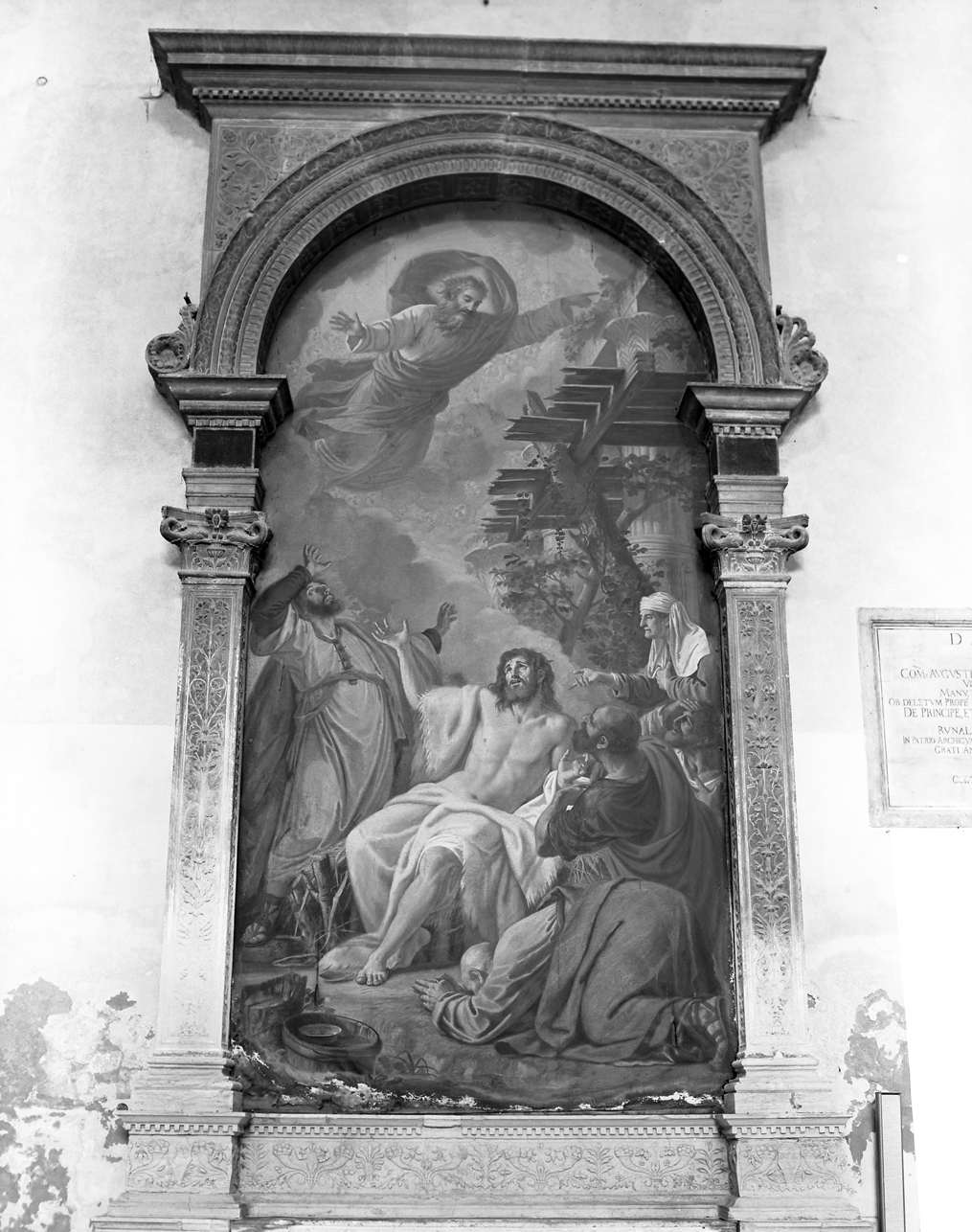 Teofania del libro di San Giobbe, San Giobbe con la moglie Elifaz Bildad Zofar ed Elihu (pala d'altare) di Querena Lattanzio (prima metà sec. XIX)