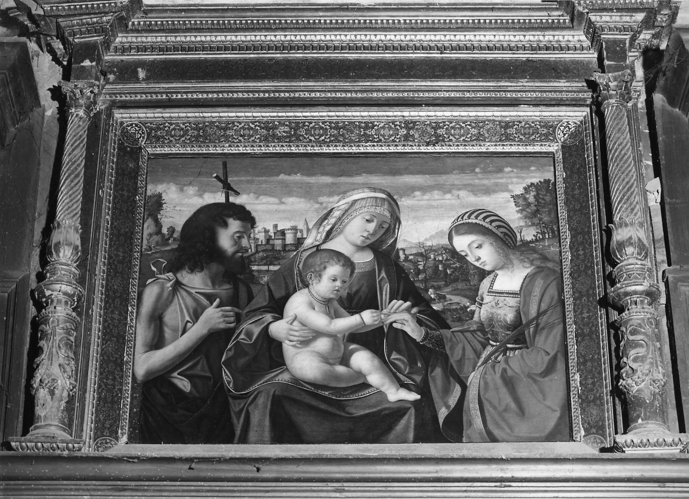 Sposalizio di Santa Caterina, Madonna con Gesù Bambino, San Giovanni Battista e Santa Caterina d'Alessandria (dipinto) di Previtali Andrea detto Cordeliaghi (secc. XV/ XVI)