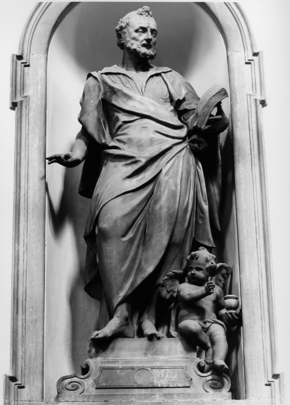 simbolo di San Matteo: angelo/ San Matteo Evangelista (statua) di Bernardi Giuseppe detto Giuseppe Torretti (sec. XVIII)