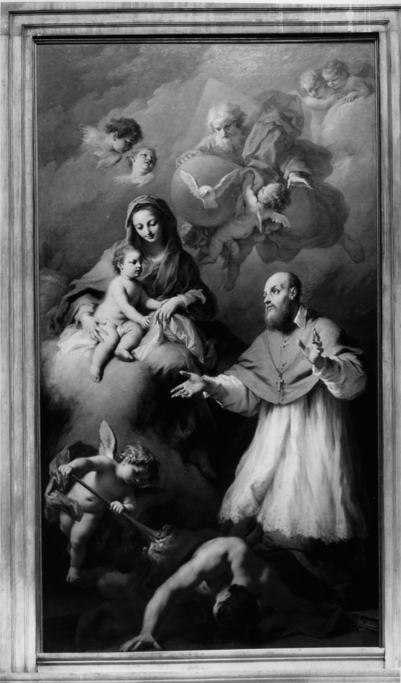 San Francesco di Sales/ Madonna con Bambino/ Dio Padre/ angeli (dipinto) di Amigoni Jacopo (sec. XVIII)