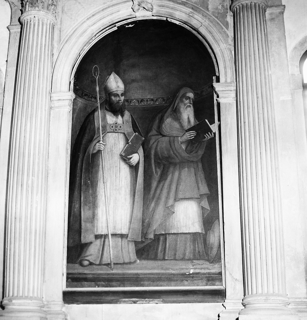 Sant'Ambrogio/ San Girolamo (pala d'altare) di Galizzi Gerolamo detto Gerolamo da Santacroce (sec. XVI)