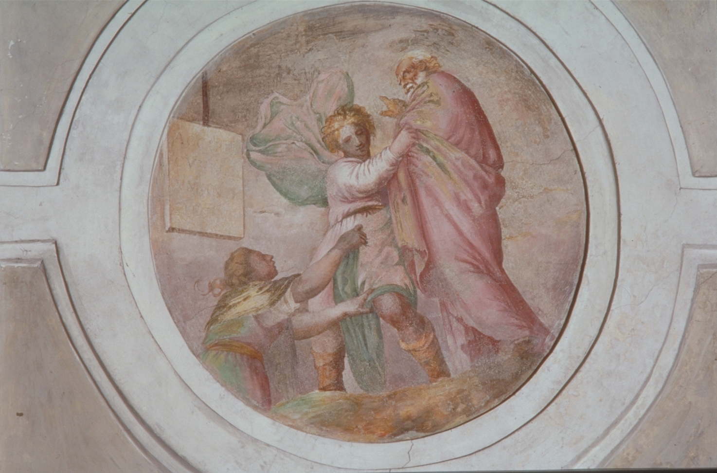 Allegoria della Virtù e del Vizio (dipinto, elemento d'insieme) di Franco Battista detto Semolei (sec. XVI)