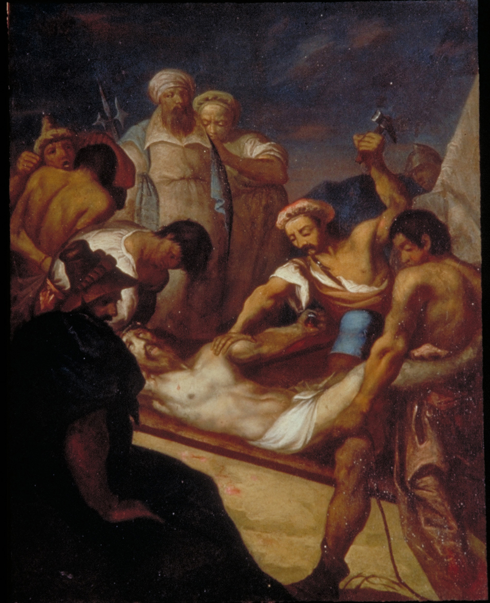 stazione XI: Gesù inchiodato alla croce (dipinto, elemento d'insieme) - ambito veneto (fine/inizio secc. XVIII/ XIX)
