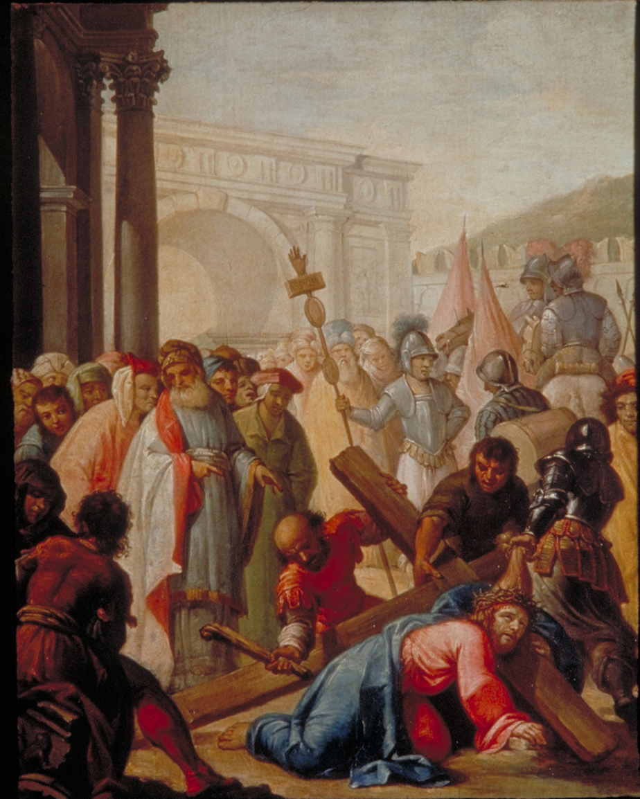 stazione III: Gesù cade sotto la croce la prima volta (dipinto, elemento d'insieme) - ambito veneto (fine/inizio secc. XVIII/ XIX)