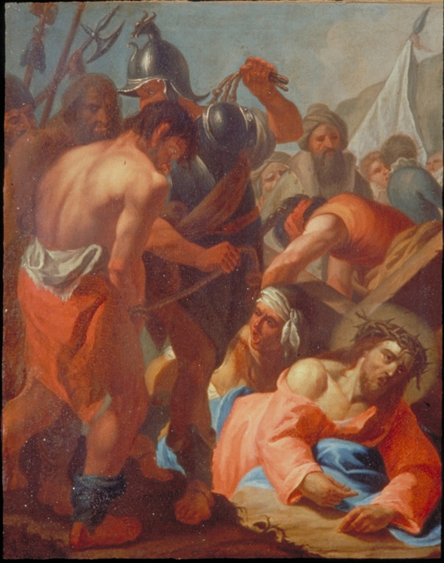 stazione VII: Gesù cade sotto la croce la seconda volta (dipinto, elemento d'insieme) - ambito veneto (fine/inizio secc. XVIII/ XIX)