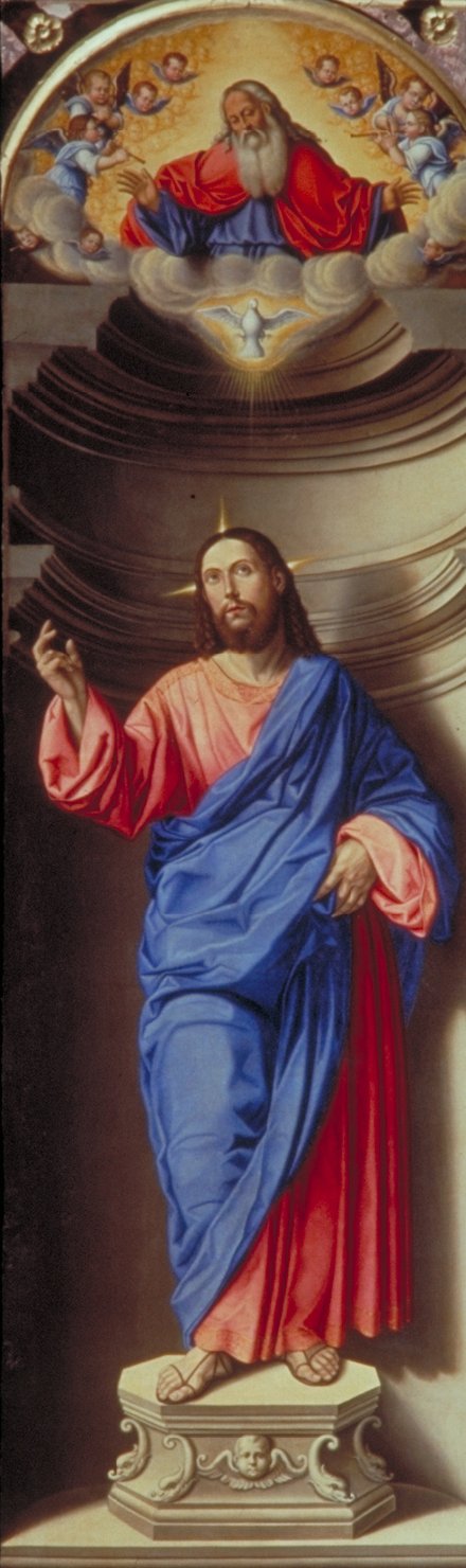 Cristo redentore benedicente (dipinto) di Galizzi Gerolamo detto Gerolamo da Santacroce (metà sec. XVI)