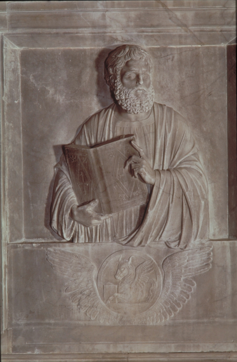 San Matteo Evangelista (rilievo, elemento d'insieme) di Lombardo Tullio (attribuito) (inizio sec. XVI)