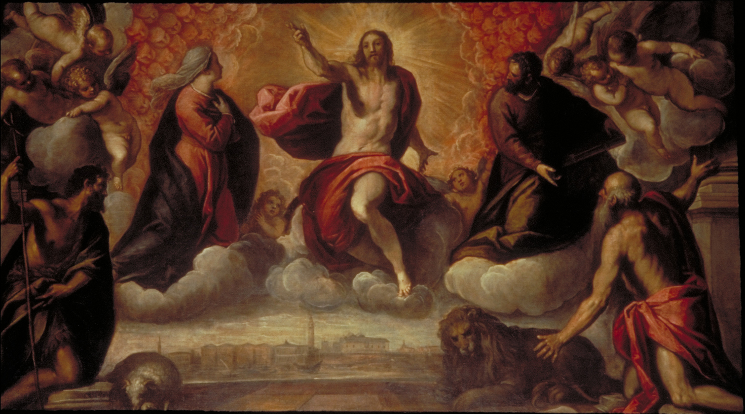 Cristo Redentore e la Madonna, San Girolamo, San Marco e San Giovanni Battista (dipinto) di Negretti Jacopo detto Palma il Giovane (seconda metà sec. XVI)