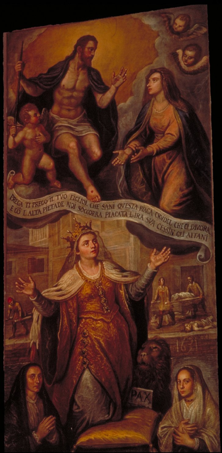 La Vergine intercede presso Cristo perchè liberi Venezia dalla peste (dipinto) di Robusti Domenico detto Domenico Tintoretto (sec. XVII)