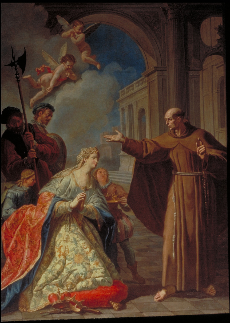 Incontro di San Pietro d'Alcantara con la regina Isabella di Spagna (dipinto) di Fontebasso Francesco (sec. XVIII)