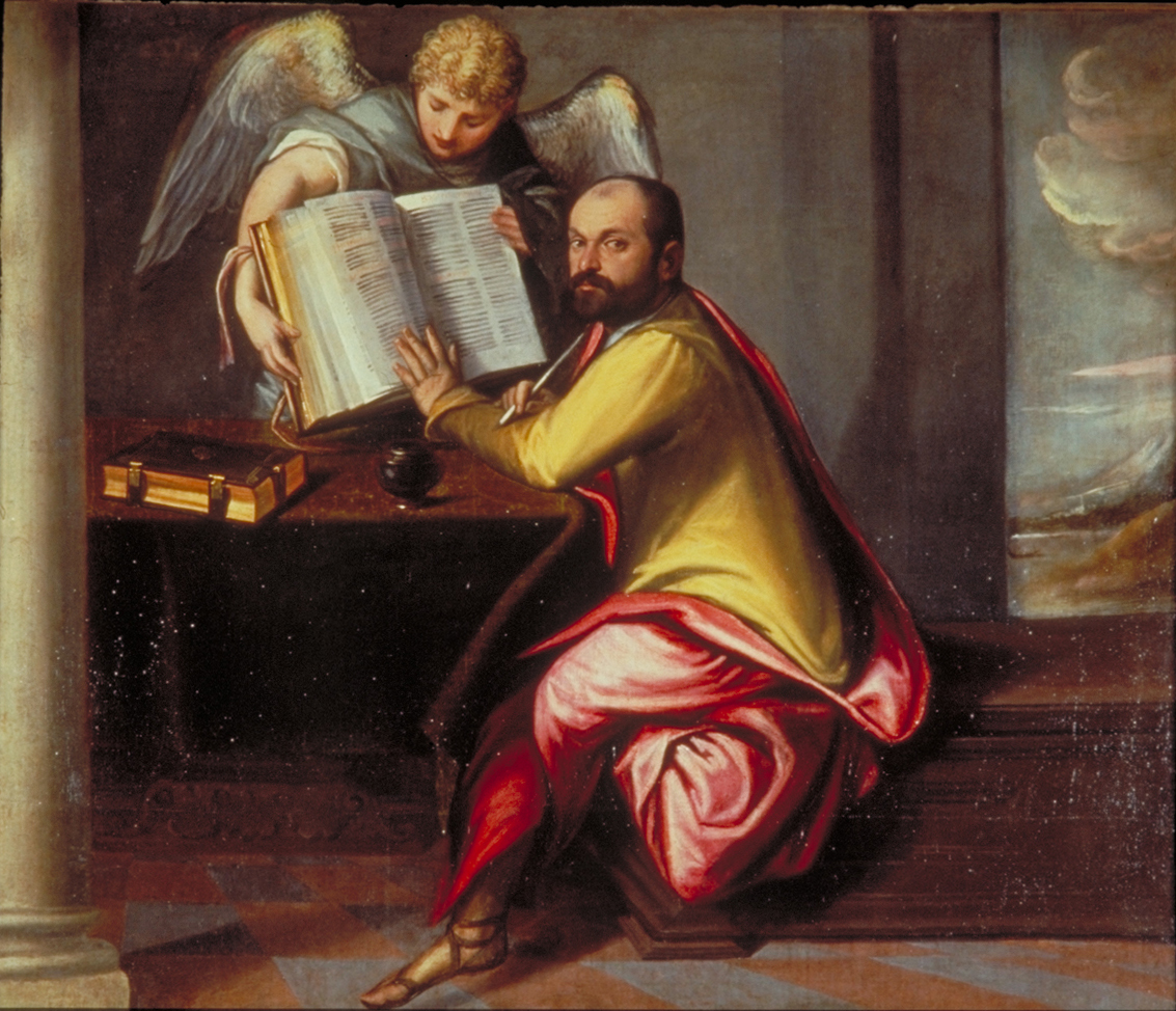 San Matteo Evangelista (dipinto) di Montemezzano Francesco (seconda metà sec. XVI)