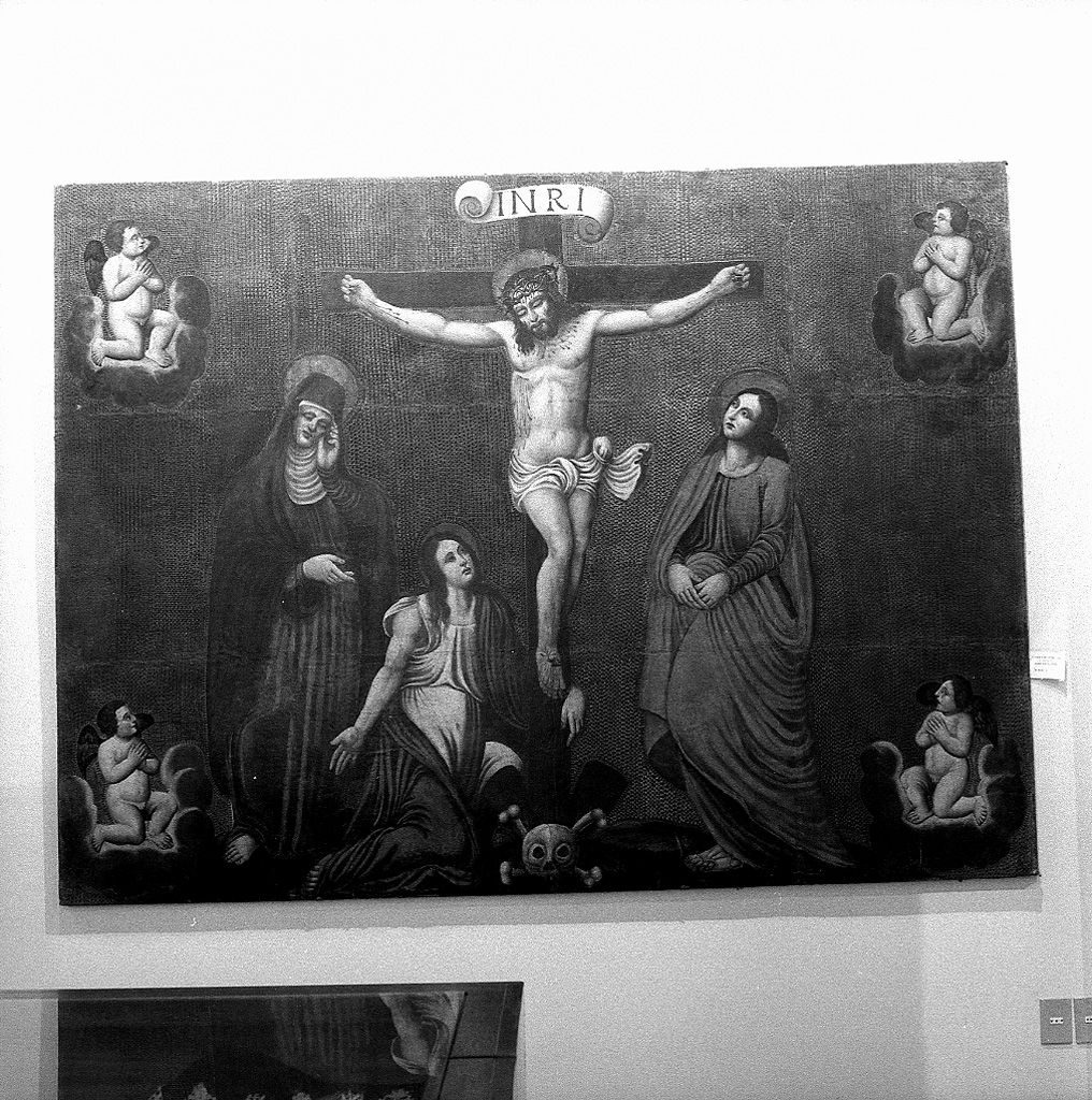 IL CROCIFISSO TRA LA VERGINE, SAN GIOVANNI E ANGELI ADORANTI, crocifissione (dipinto) - ambito veneziano (sec. XVIII)