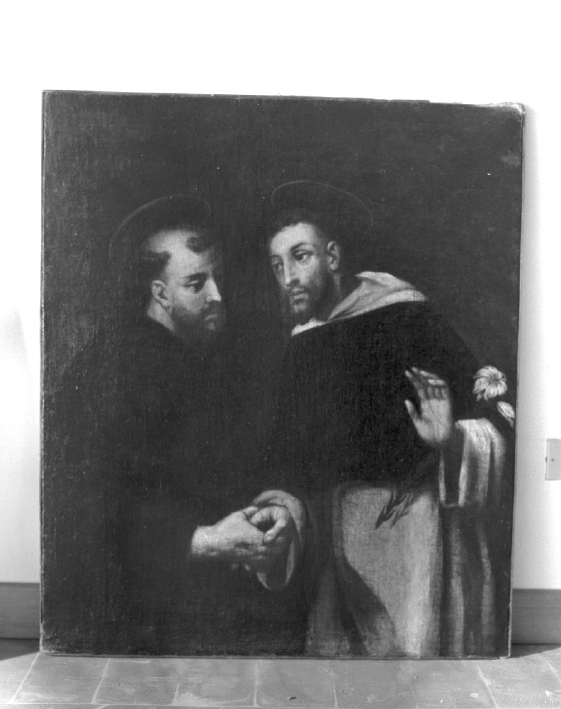 incontro tra San Francesco e San Domenico (dipinto) - ambito veneto (sec. XVII)