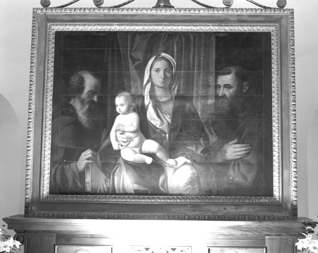 Madonna con Bambino tra San Girolamo e San Francesco d'Assisi (dipinto) di Lipparini Ludovico (sec. XIX)