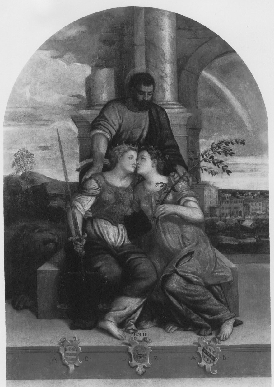 San Marco unisce la Giustizia e la Pace (dipinto) di De Pitati Bonifacio detto Bonifacio Veronese (metà sec. XVI)