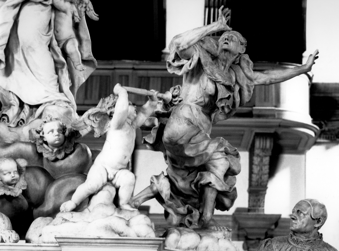 La peste scacciata da un putto (statua, elemento d'insieme) di De Corte Josse (sec. XVII)