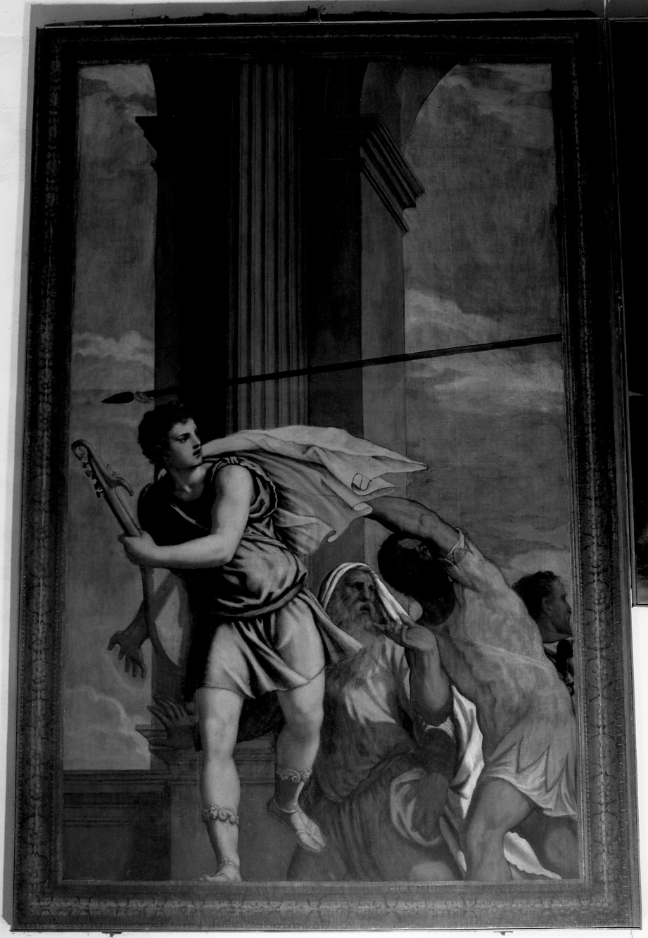 Saul tenta di colpire David mentre questi suona la cetra (anta d'organo) di Porta Giuseppe detto Giuseppe Salviati (sec. XVI)