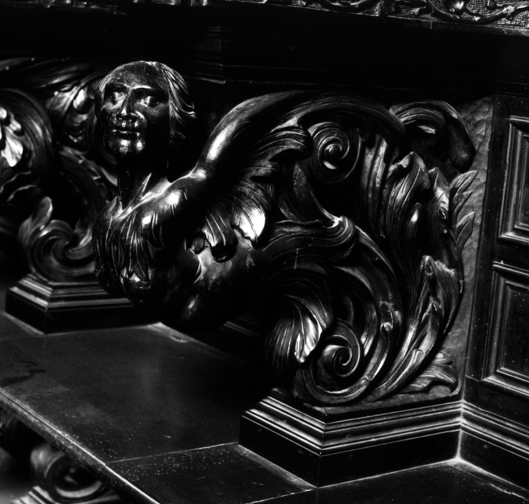 grottesche: ornamenti antropomorfi con forme umane miste ad animali, grottesche (bracciolo, elemento d'insieme) di De Brule A (sec. XVII)