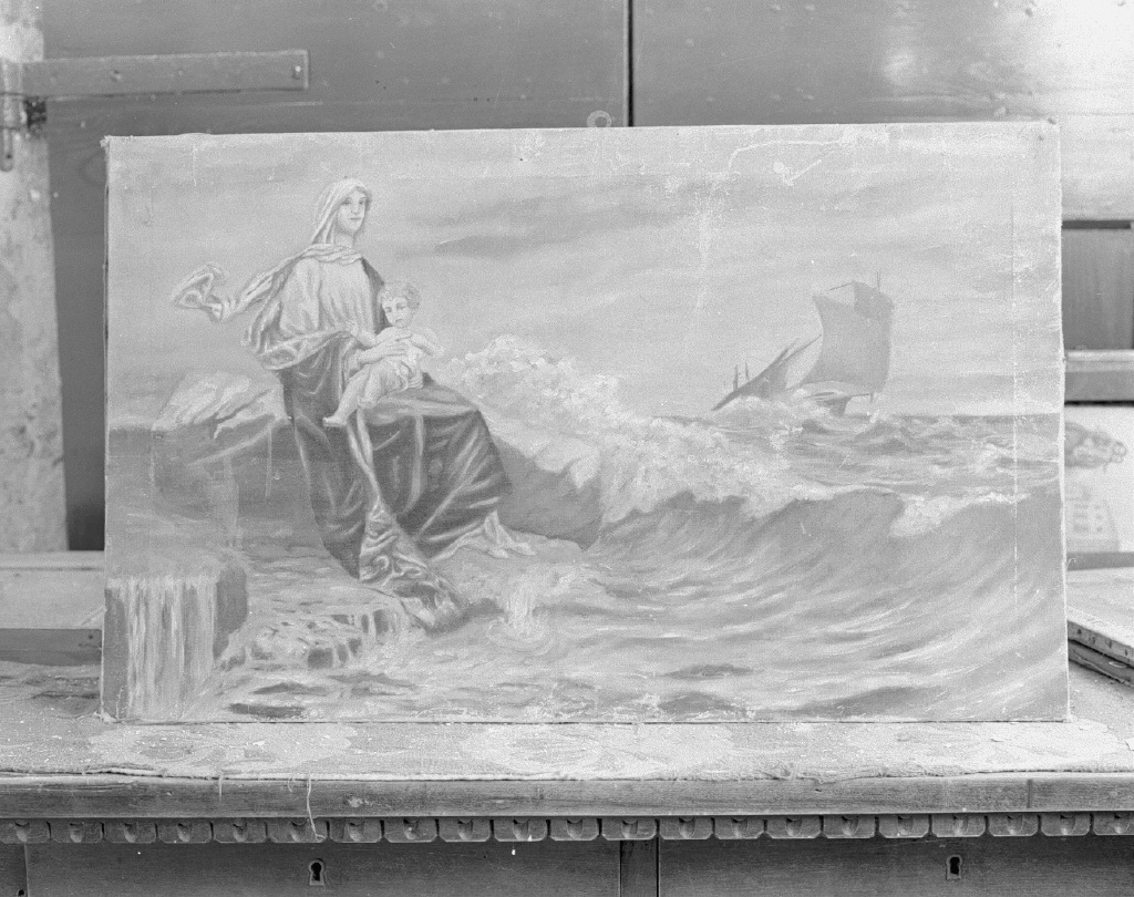 Madonna con Bambino appare su di uno scoglio durante una tempesta, Madonna con Bambino (ex voto) - ambito veneziano (primo quarto sec. XX)