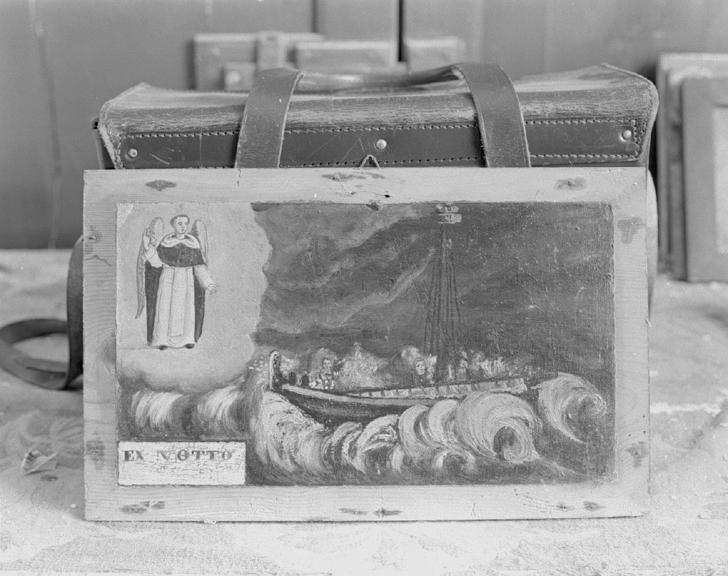 San Domenico appare ad un bragozzo nella tempesta (ex voto) - ambito veneziano (fine sec. XVIII)