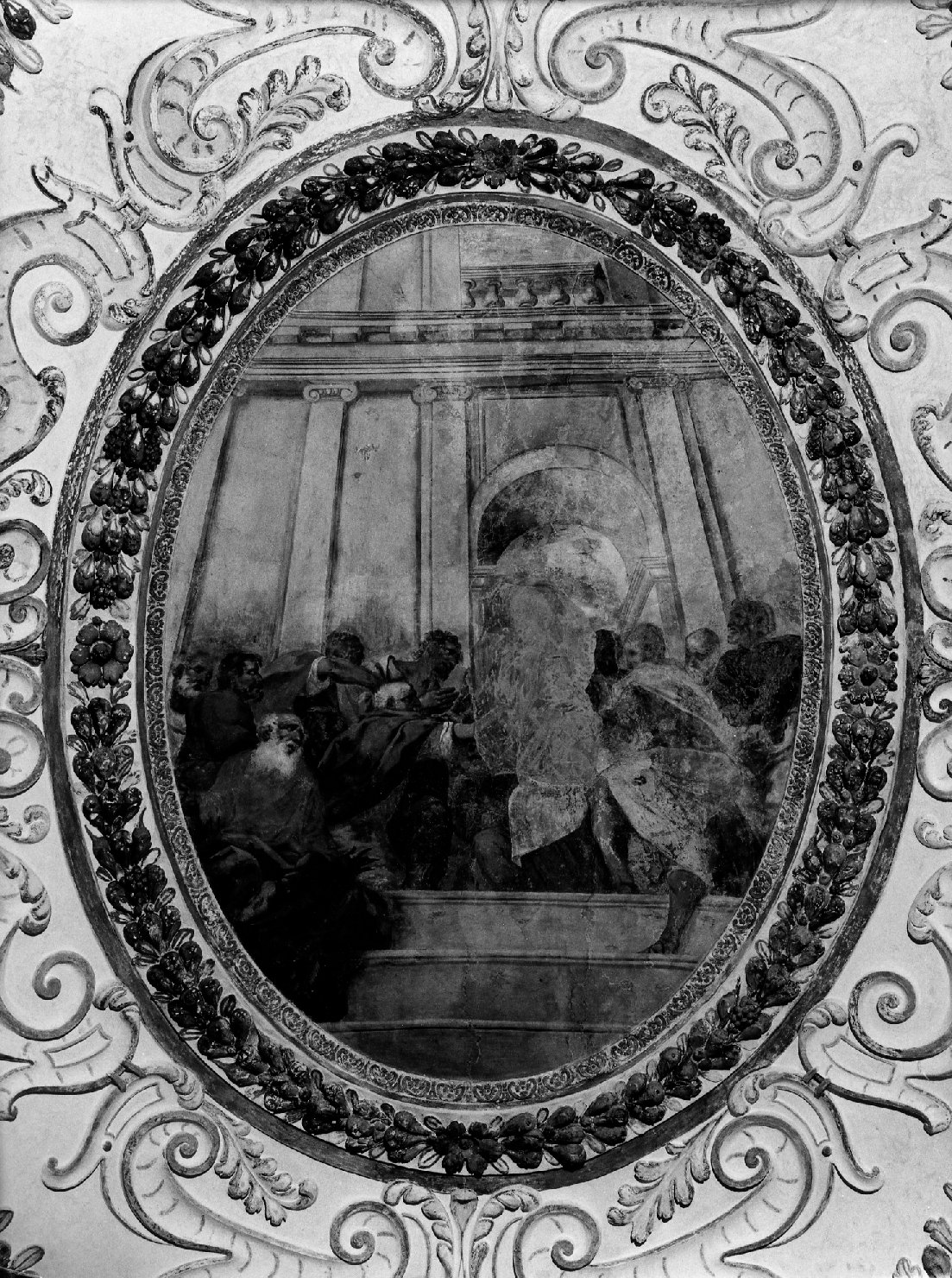 I figli di Giacobbe mandati in Egitto a comprare il grano vengono riconosciuti da Giuseppe (dipinto) di Ricchi Pietro detto Lucchese (sec. XVII)