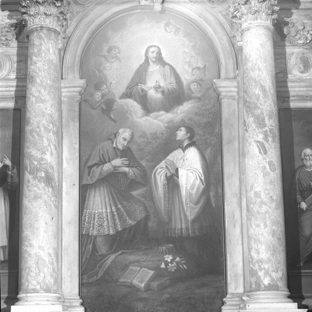 Sacro Cuore di Gesù tra Sant'Alfonso de Liquori e San Luigi Gonzaga (dipinto) di Querena Lattanzio (sec. XIX)