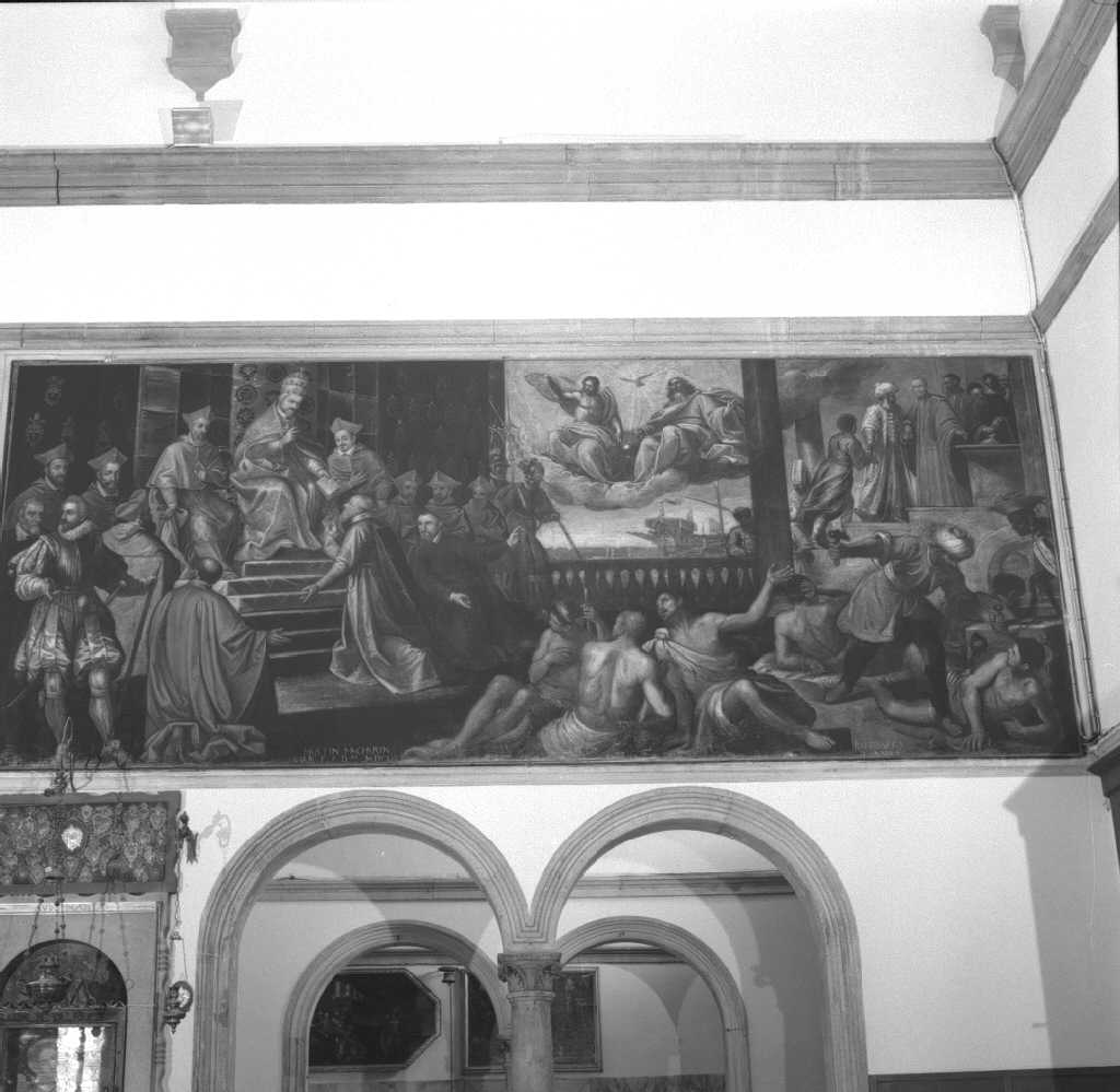 Pio V approva l'istituzione della Scuola della SS. Trinità (dipinto) di Baldassarre d'Anna (sec. XVII)