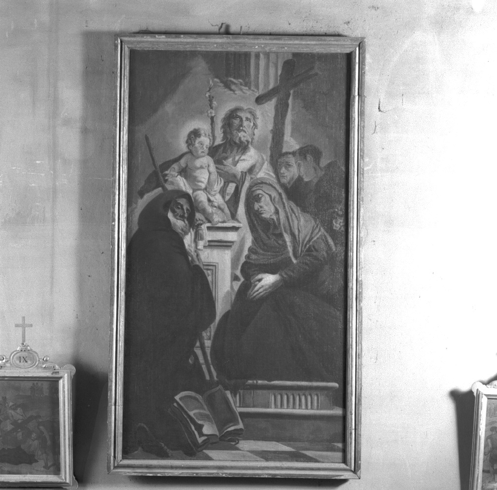 San Benedetto, Santa Scolastica, San Giuseppe col Bambino e due monaci (dipinto) - ambito veneto (prima metà sec. XX)