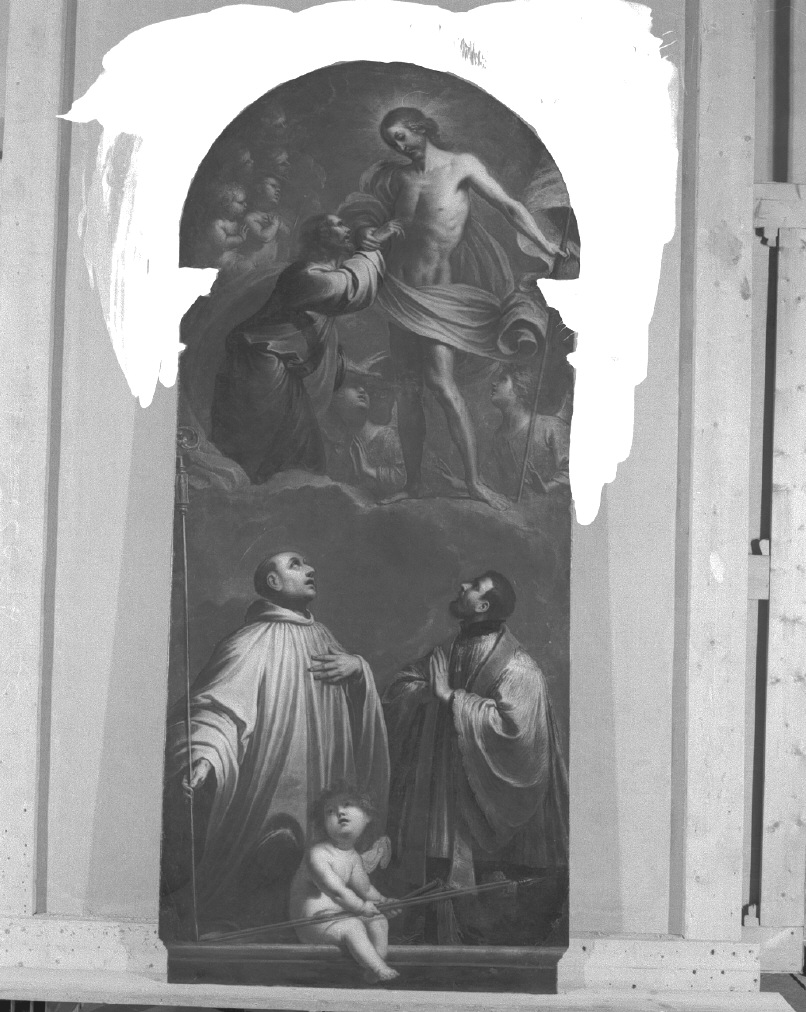 Cristo in gloria e i santi Tommaso, Bernardo Abate e Francesco Saverio (dipinto) di Ricchi Pietro detto Lucchese (sec. XVII)