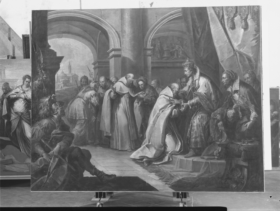 San Romualdo e l'Imperatore Enrico II (dipinto) di Marieschi Jacopo detto Jacopo di Paolo (sec. XVIII)