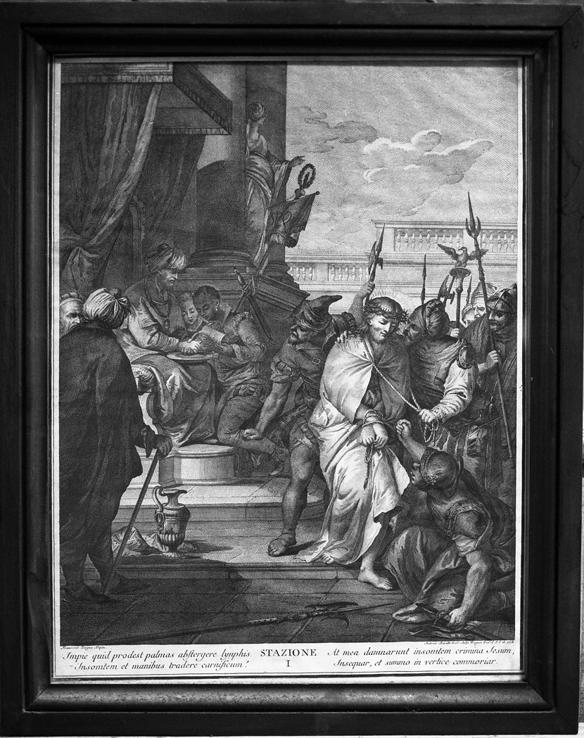 stazione I: Gesù condannato a morte (stampa) di Zugno Francesco, Baratti Antonio (sec. XVIII)