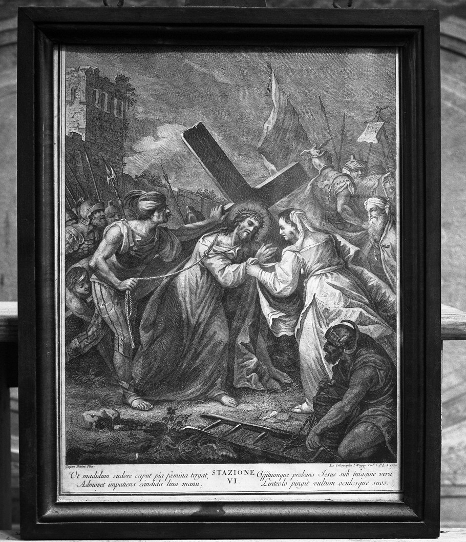 stazione VI: Gesù asciugato dalla Veronica (stampa) di Diziani Gaspare, Wagner Joseph (sec. XVIII)