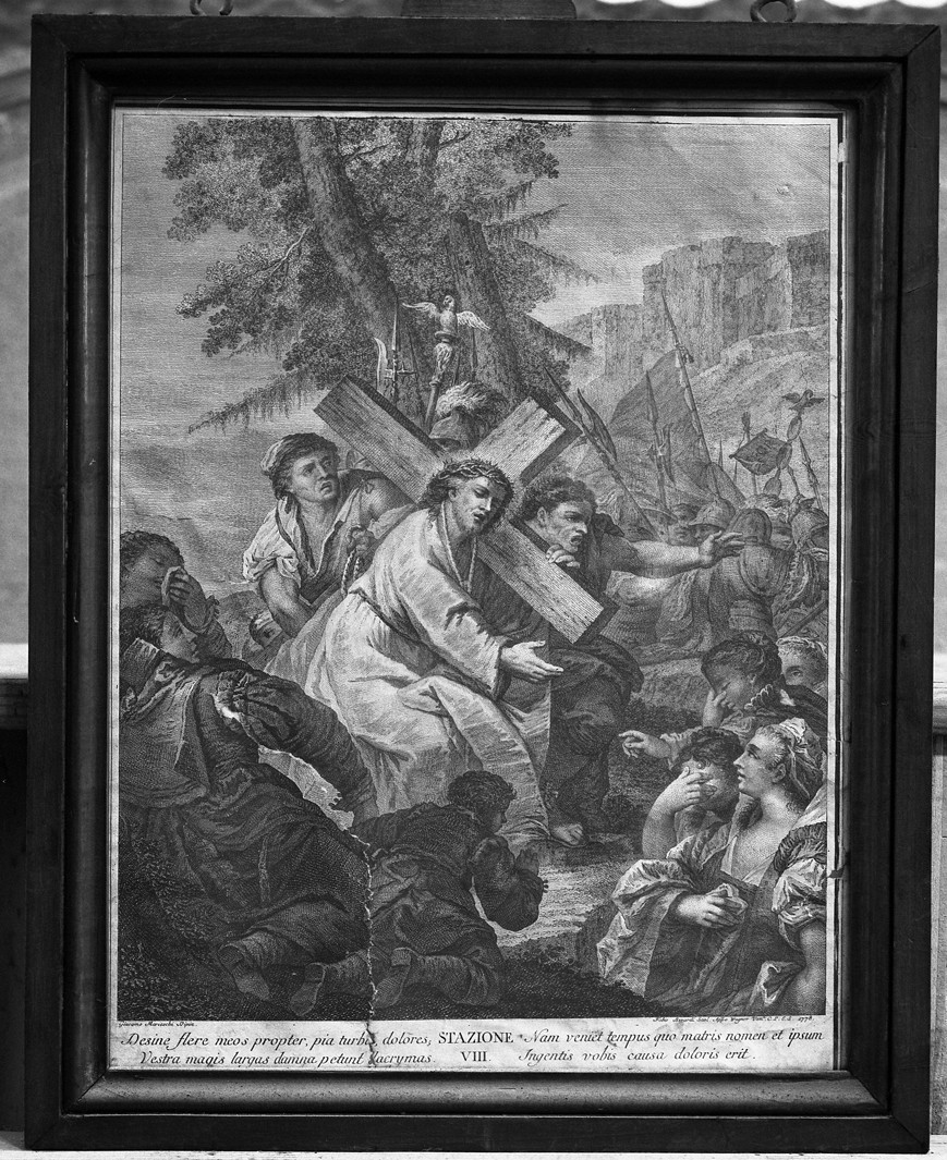 stazione VIII: Gesù consola le donne di Gerusalemme (stampa) di Marieschi Jacopo detto Jacopo di Paolo, Berardi Fabio (sec. XVIII)