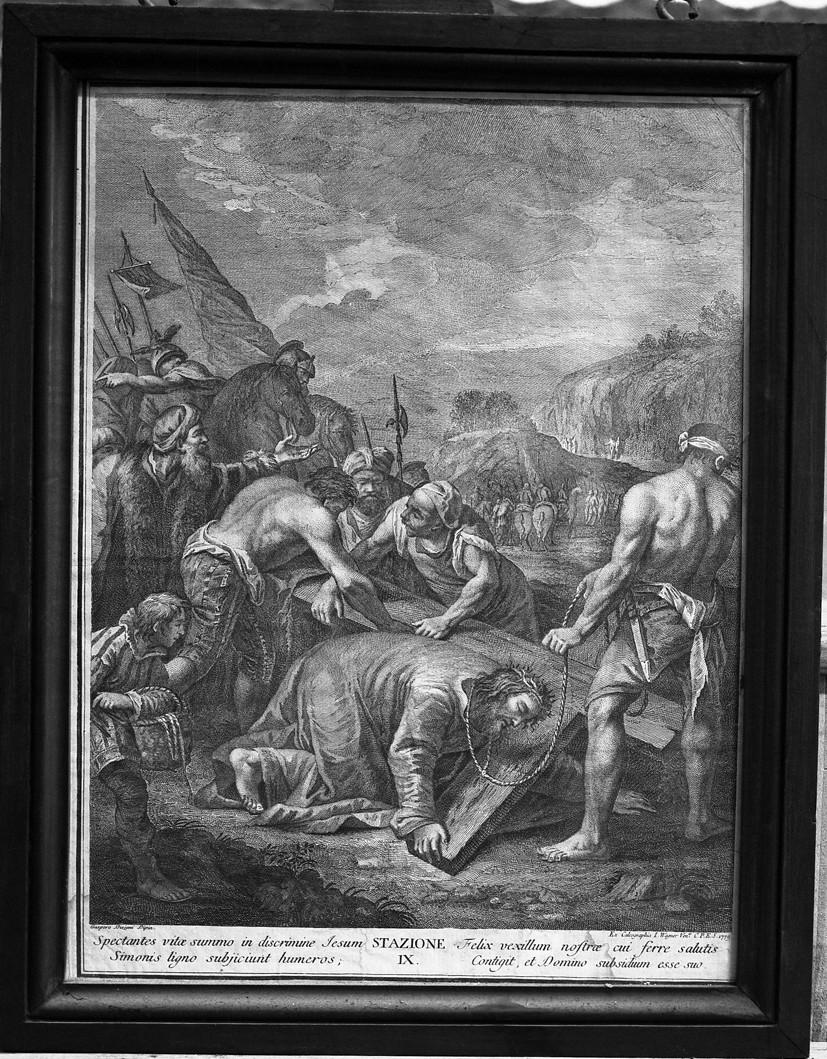 stazione IX: Gesù cade sotto la croce la terza volta (stampa) di Diziani Gaspare, Wagner Joseph (sec. XVIII)