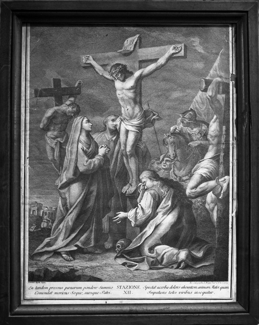 stazione XII: Gesù innalzato e morto in croce (stampa) di Fedeli Domenico detto Maggiotto, Wagner Joseph (sec. XVIII)