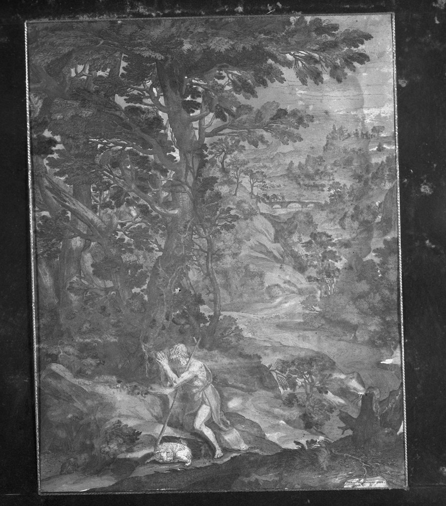 San Giovanni Battista nel deserto (stampa) di Muciani Geronimo, Cort Cornelis (sec. XVI)