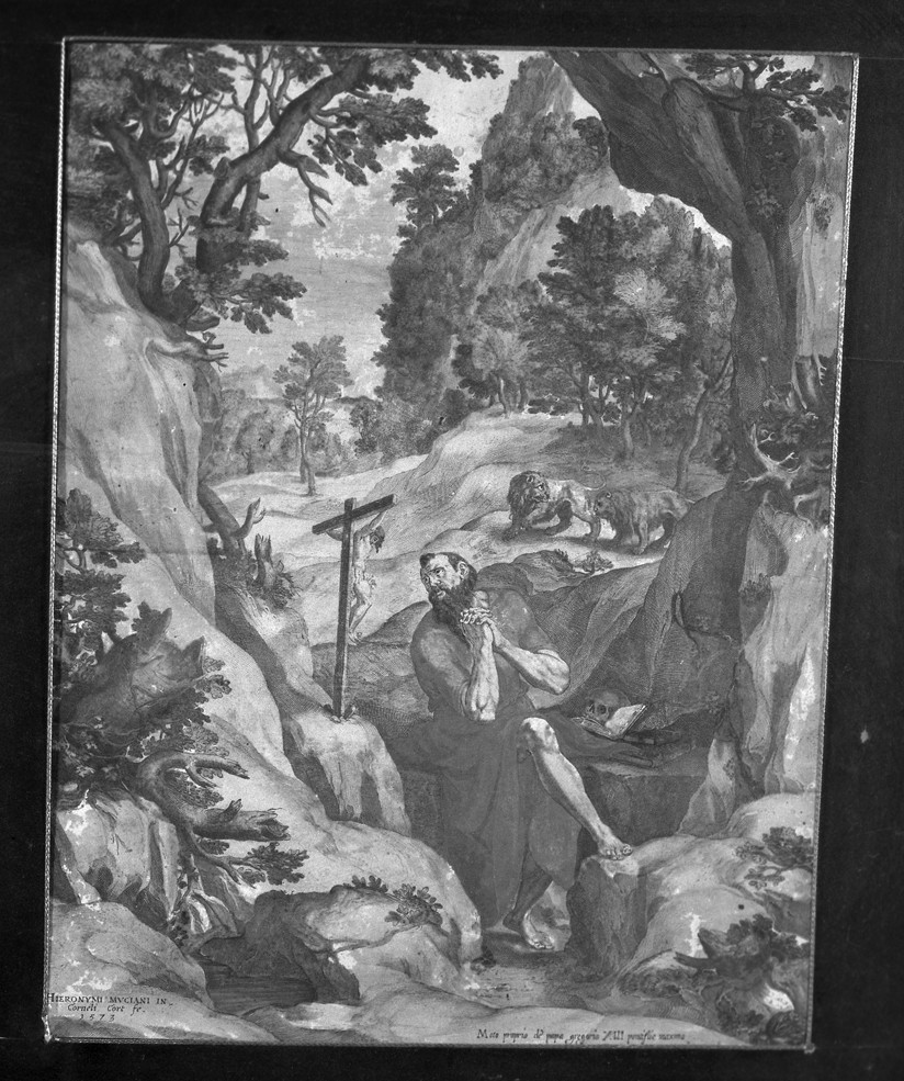 San Girolamo nel deserto (stampa) di Muciani Geronimo, Cort Cornelis (sec. XVI)