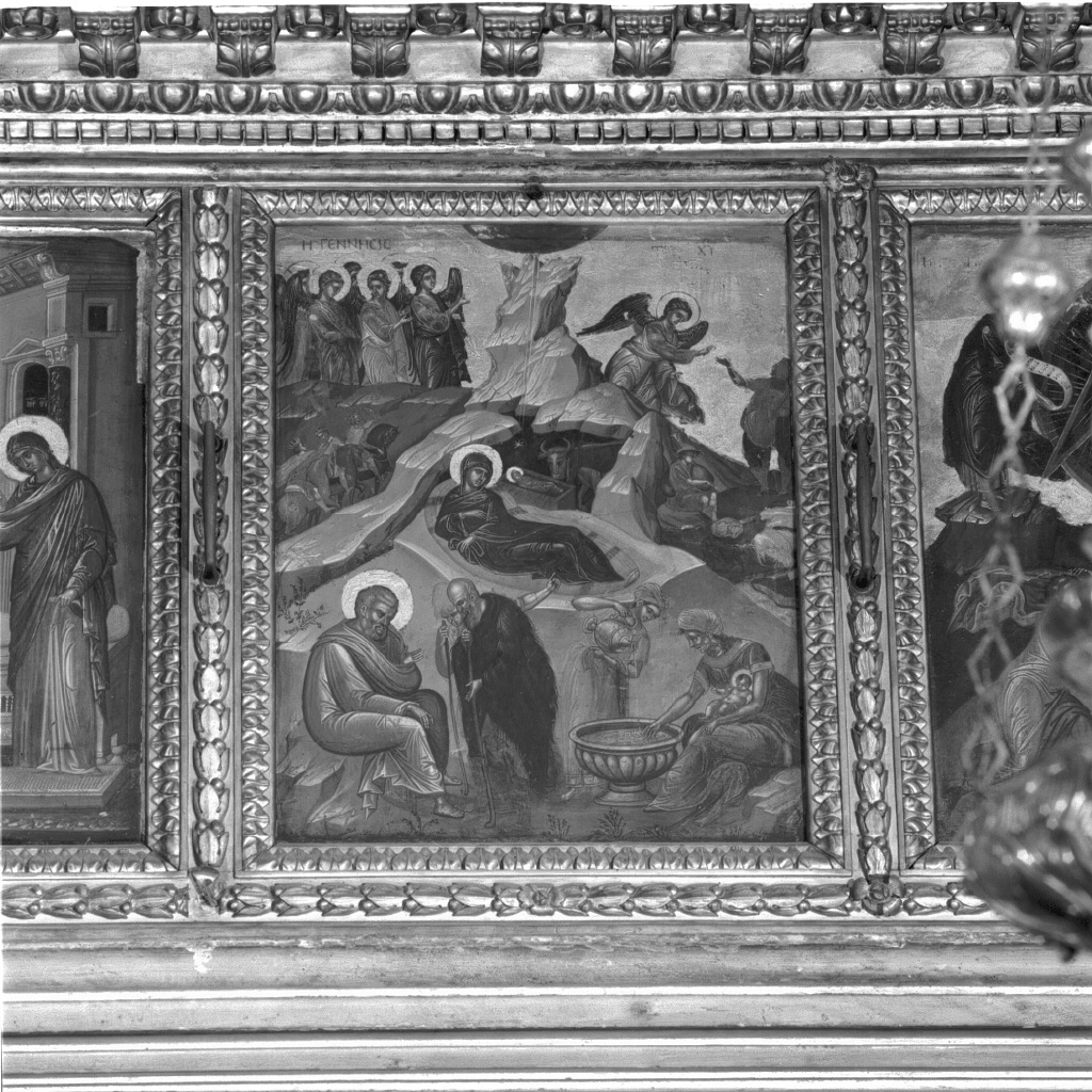 natività di Gesù (dipinto, elemento d'insieme) di Damasceno Michele (attribuito) (ultimo quarto sec. XVI)