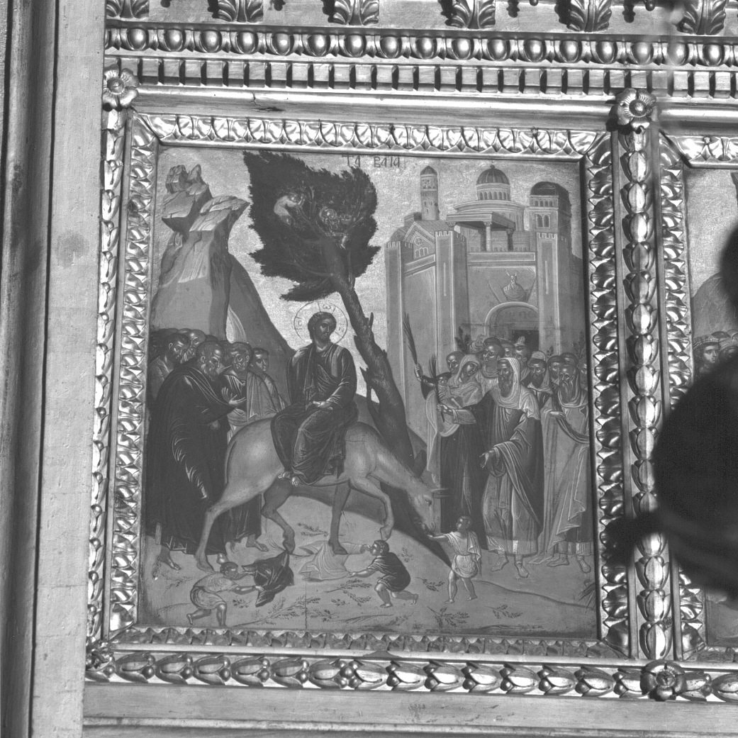 I vaioforos, entrata di Cristo in Gerusalemme (dipinto, elemento d'insieme) di Damasceno Michele (ultimo quarto sec. XVI)