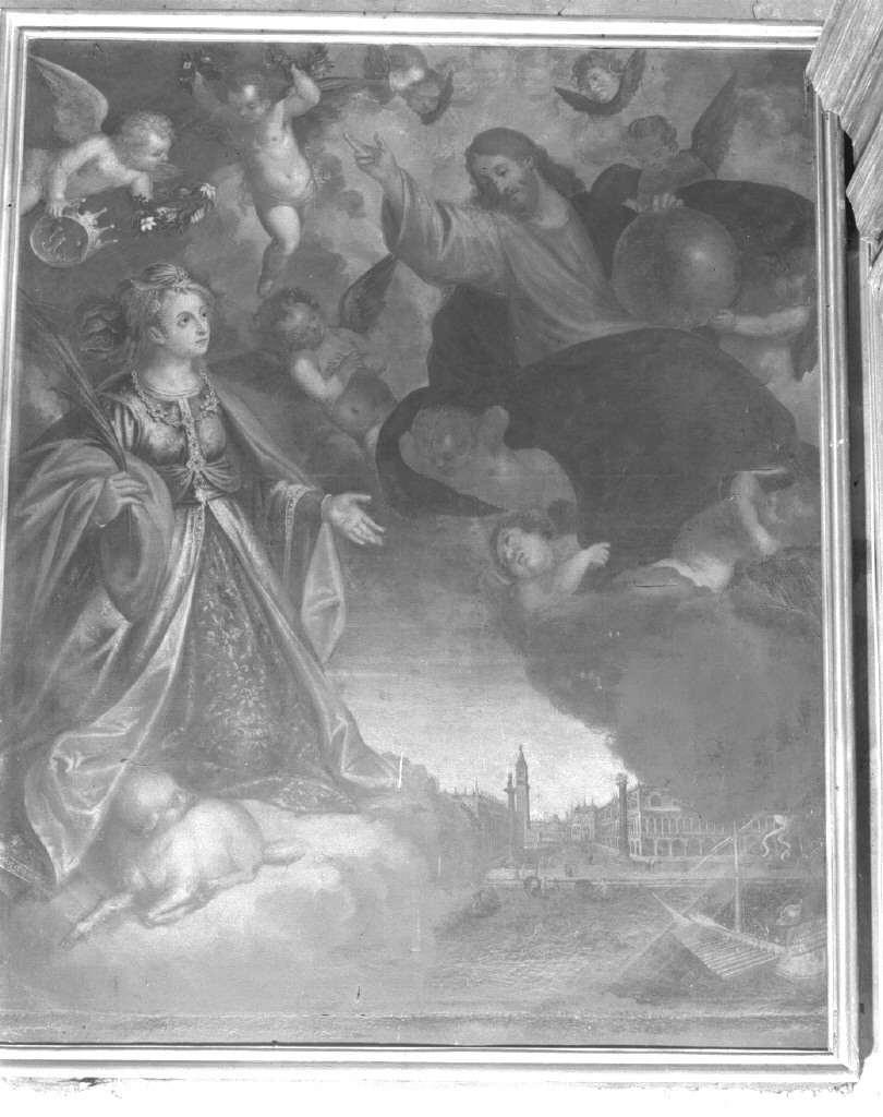 Sant'Agnese inginocchiata davanti a Cristo in gloria (dipinto) di Fialetti Odoardo (primo quarto sec. XVII)