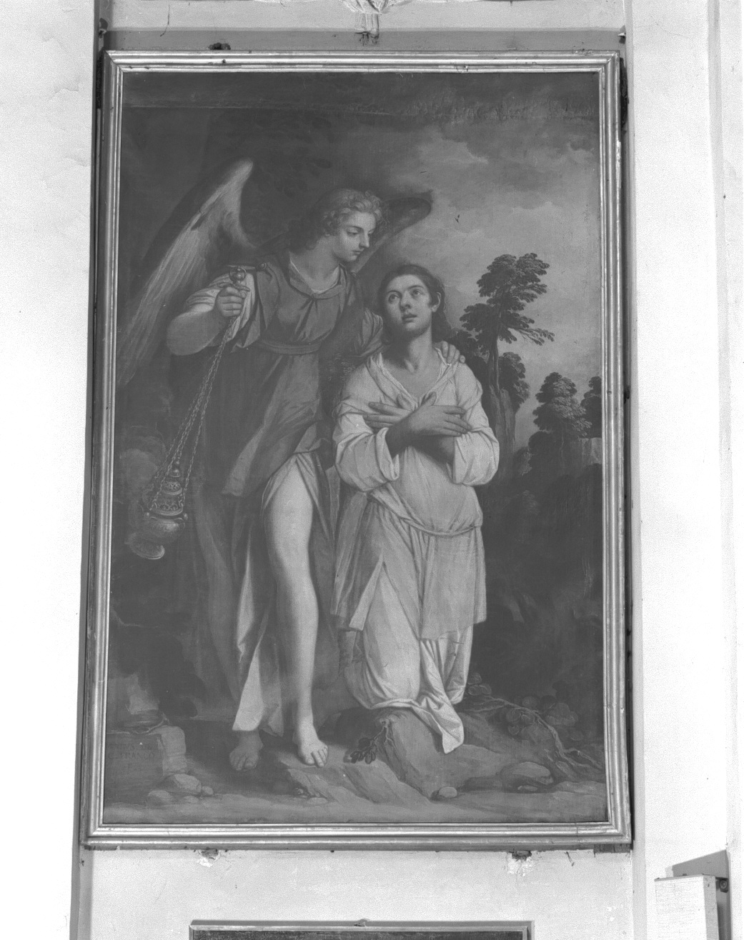 Santa Francesca Romana ha la visione del suo angelo custode (dipinto) di Damini Pietro (sec. XVII)
