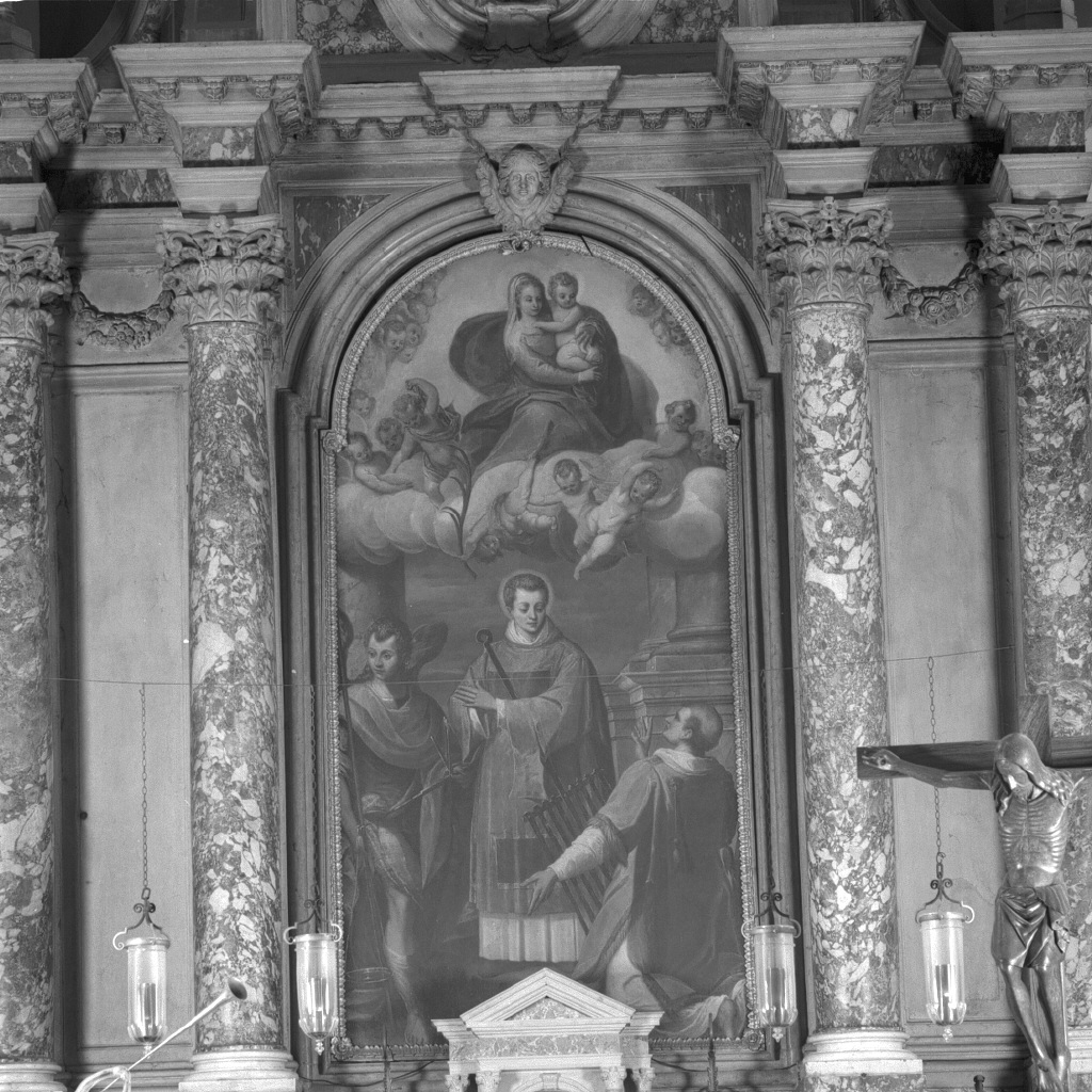 Madonna con Bambino in gloria tra i santi Lorenzo, Michele e Stefano (dipinto) di Toeput Lodewyk detto Pozzoserrato (sec. XVI)