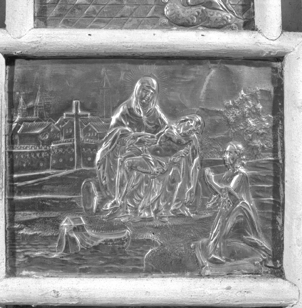 donna in preghiera di fronte alla Madonna della Navicella (ex voto) - ambito veneziano (metà sec. XVIII)