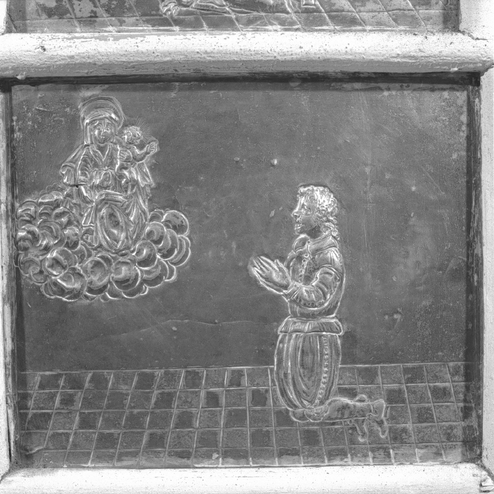 figura maschile orante di fronte alla Madonna, figura maschile che prega (ex voto) - ambito veneziano (sec. XVII)