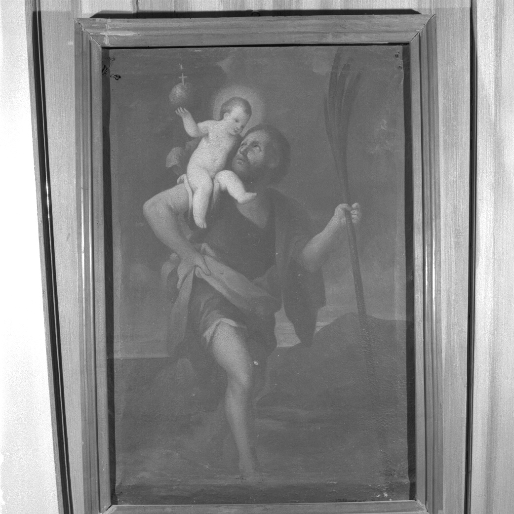San Cristoforo guada il fiume con Gesù Bambino sulle spalle (dipinto) - ambito veneto (seconda metà sec. XVII)
