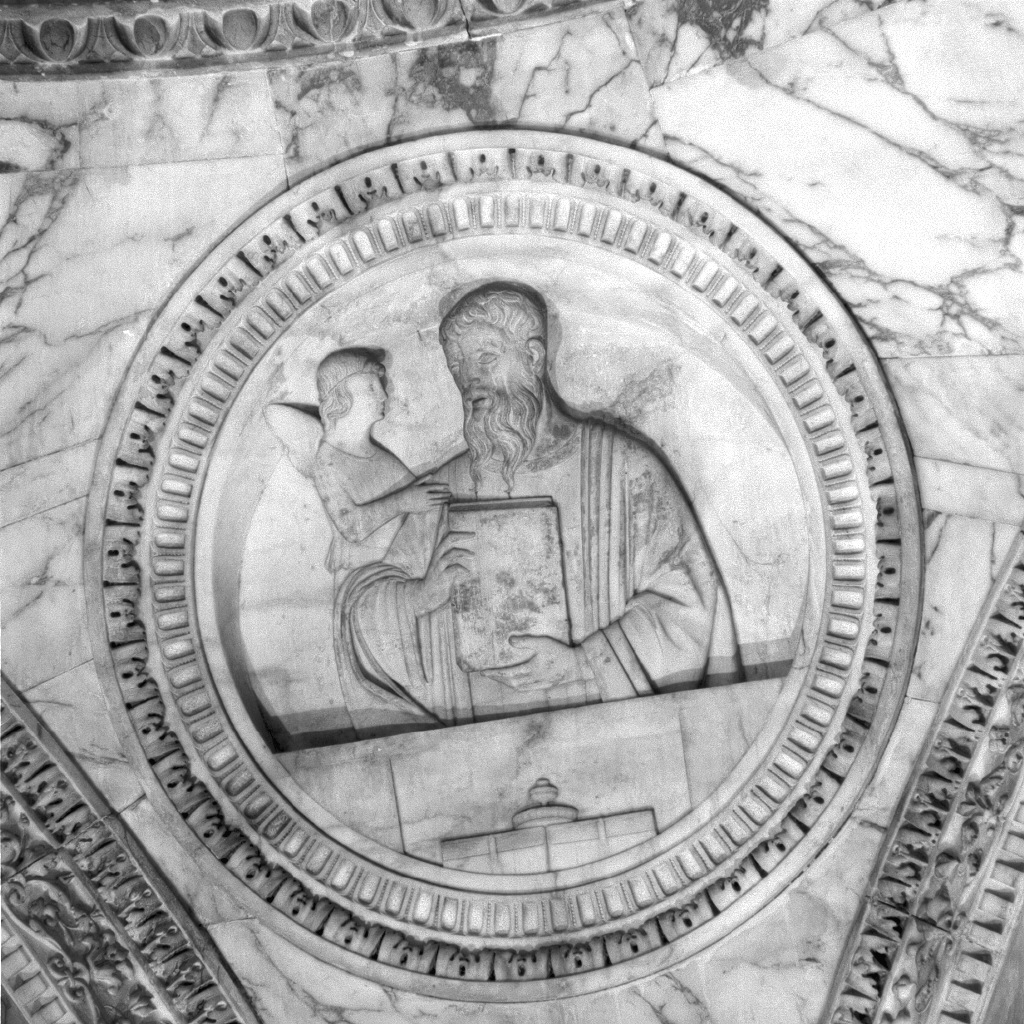 San Matteo Evangelista (rilievo, elemento d'insieme) di Lombardo Tullio, Lombardo Antonio (sec. XV)