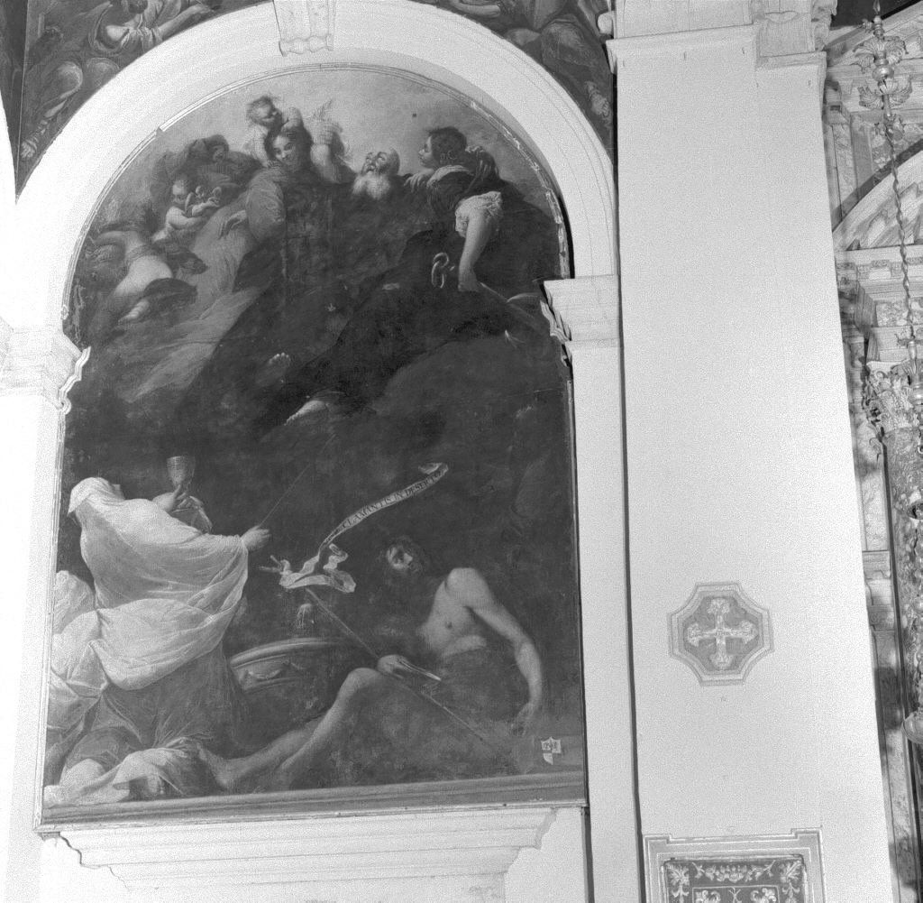 San Benedetto in gloria tra la carità, la speranza e la fede (dipinto) di Mazzoni Sebastiano (sec. XVII)